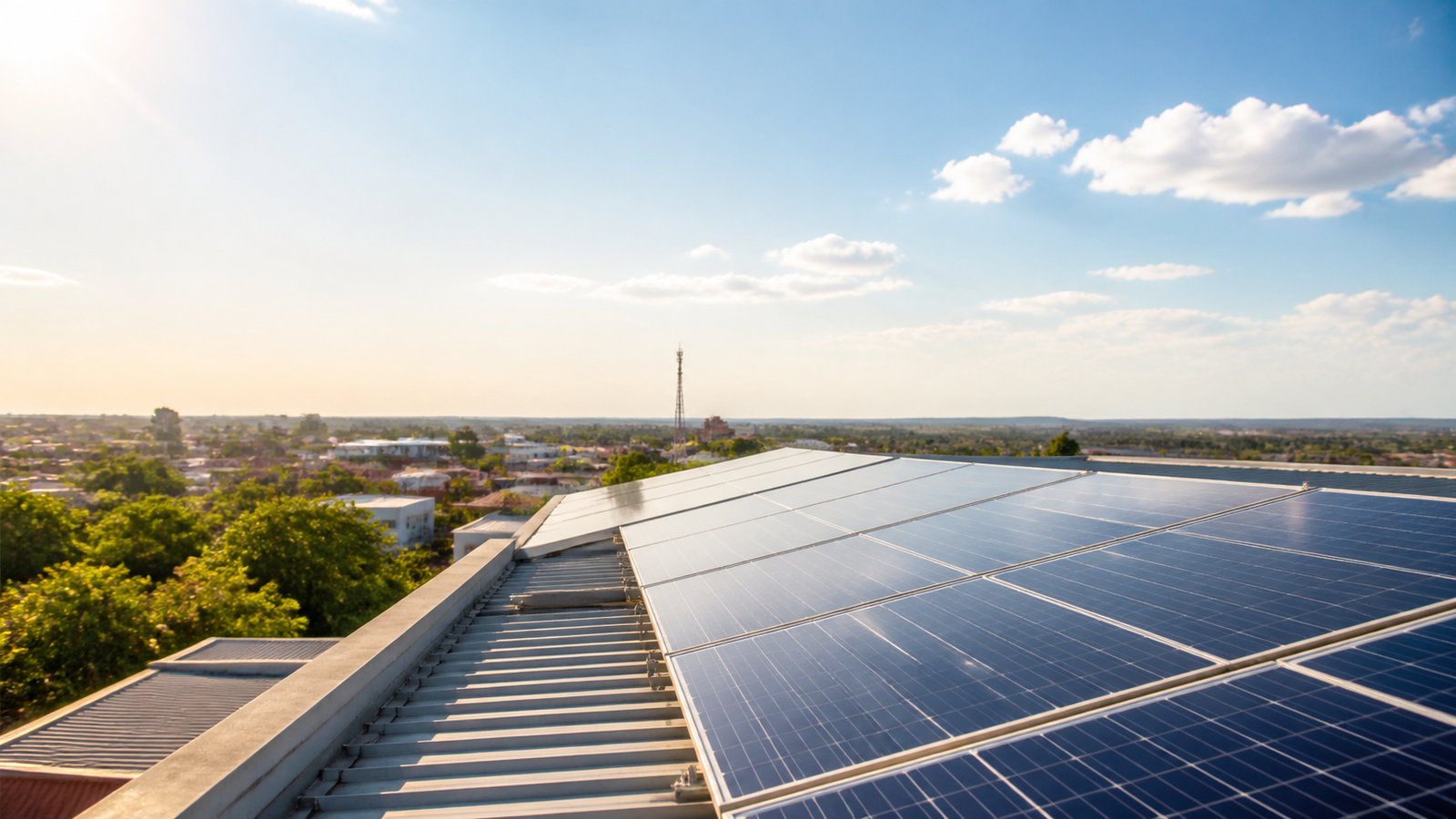 Sistema solar fotovoltaico instalado em telhado